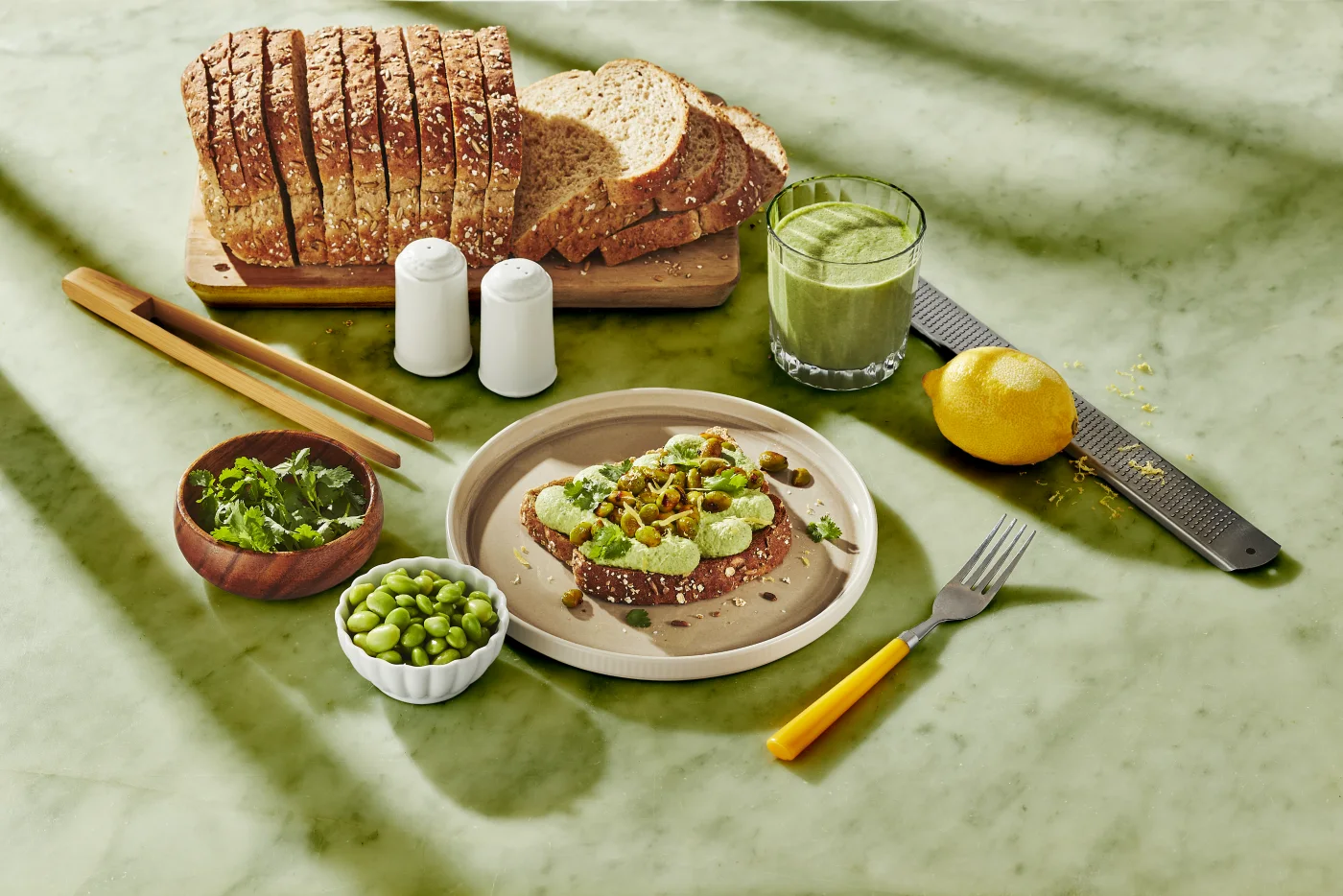Whipped edamame toast